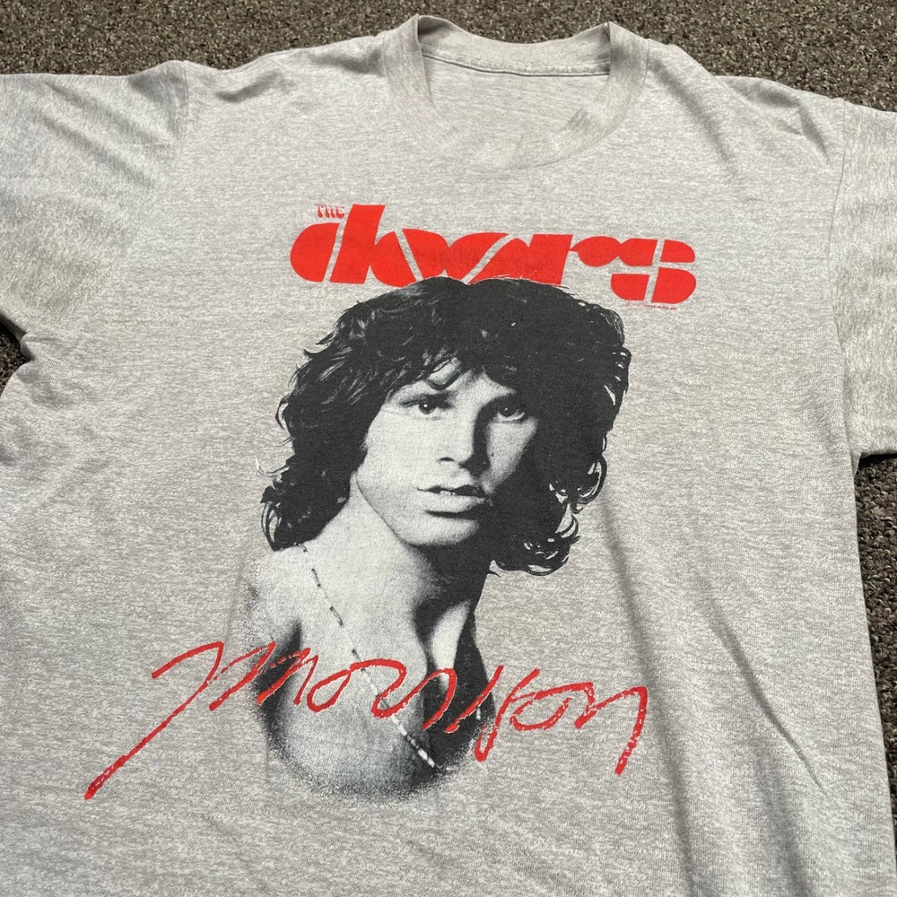 The Doors Jim Morrison Vintage Graphic T-Shirt Gray Band Tee Mens Medium